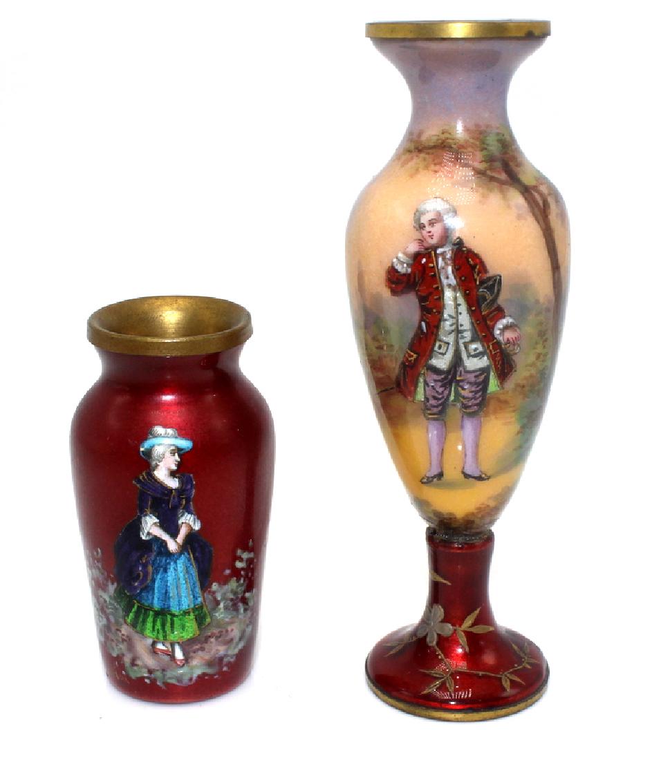 (2) Antique French Enamel Miniature Vases (1 of 1)
