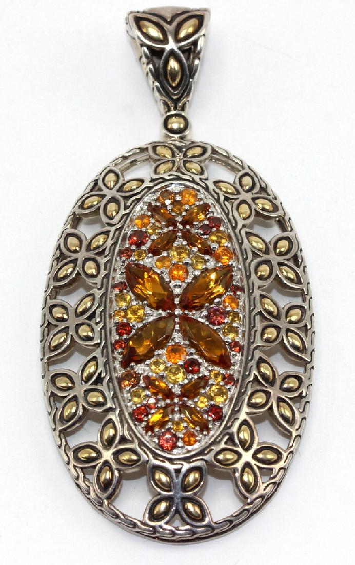 John Hardy 18Kt YG, Sterling Silver & Citrine Pendant: John Hardy 18Kt YG, Sterling Silver & Citrine Pendant. 15.6 dwt. 2.75" length.