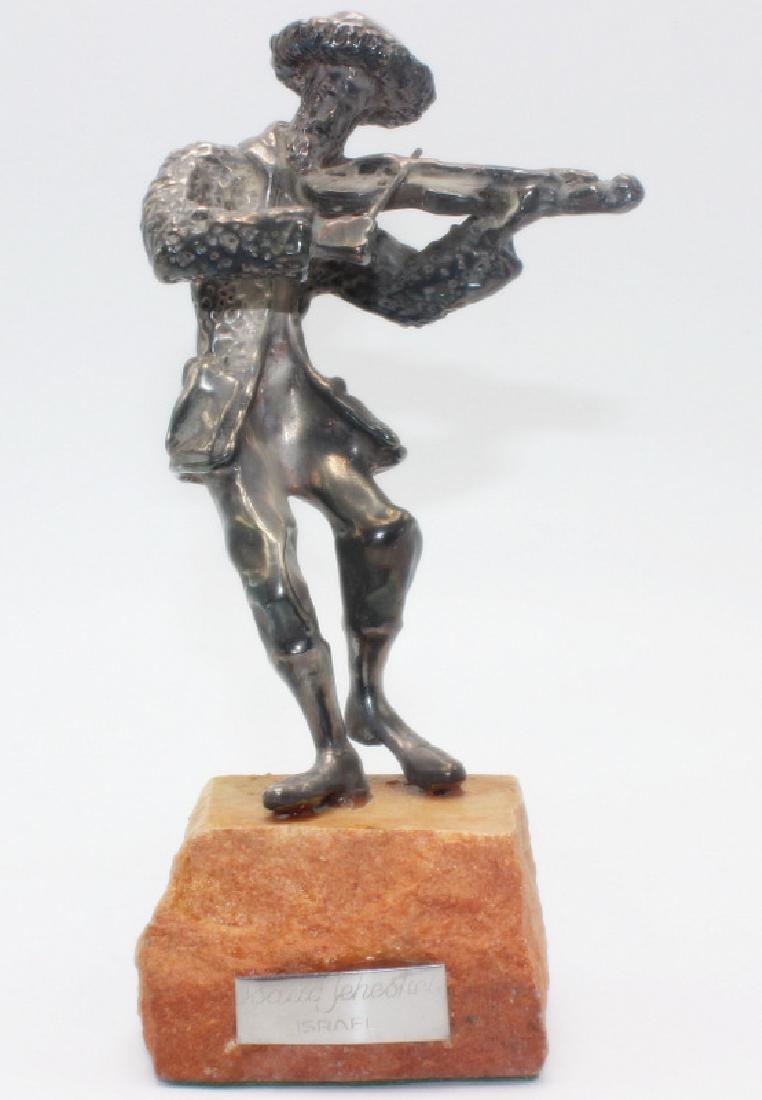 Isaac Jeheskel (Israeli) Sterling Jewish Fiddler: Isaac Jeheskel (Israeli) Sterling Jewish Fiddler. Statue - 5.75" h x 3.5" w. Statue on base - 7.25" h.