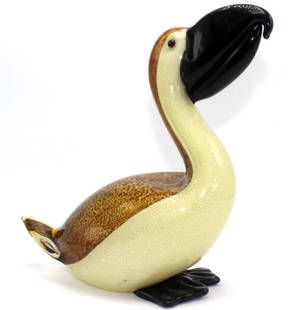 Oscar Zanetti Murano Glass Pelican Figure: Oscar Zanetti Murano Glass Pelican Figure. 9 3/8" h x 9 1/2" long.