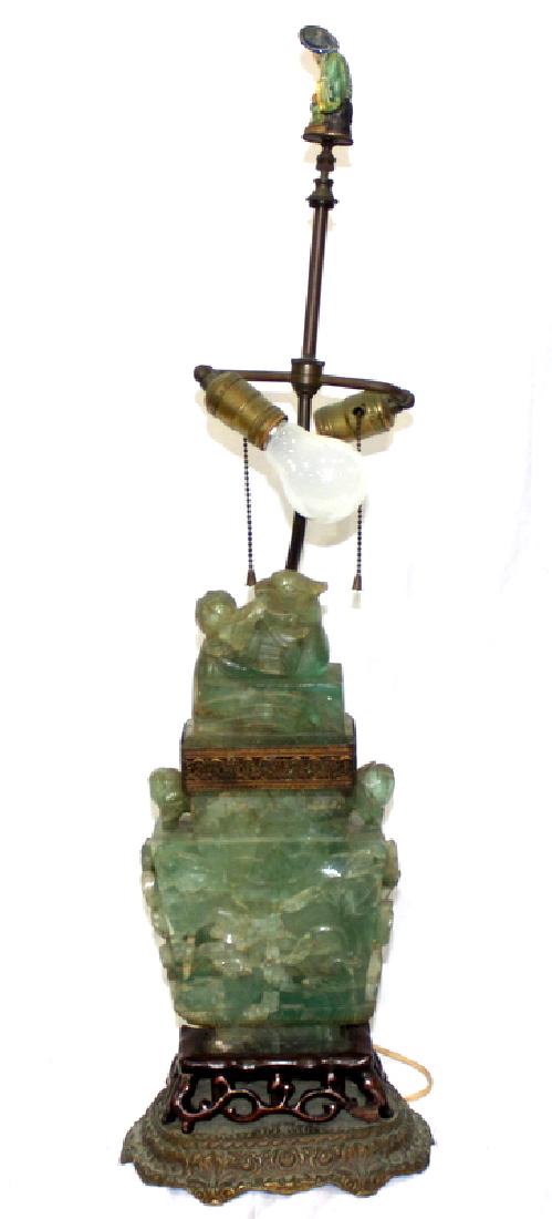 Antique Chinese Green Quartz FooDog Lamp (1 of 4)