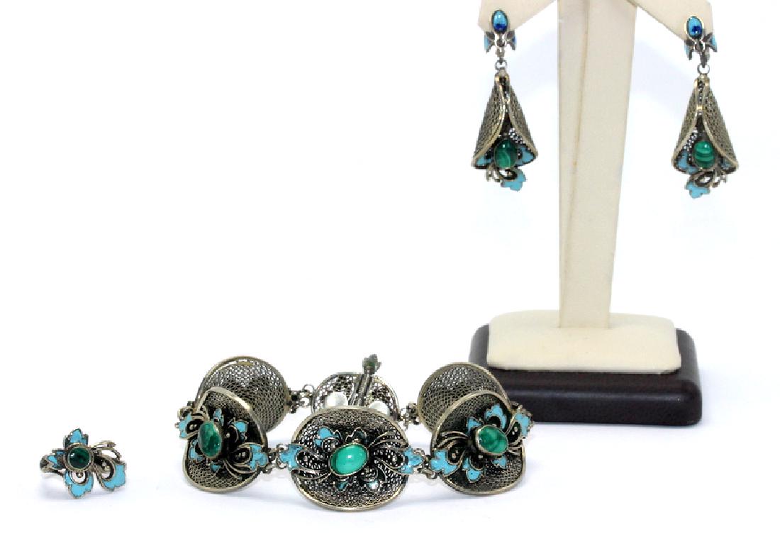Russian Filigree, Malachite & Enamel Bracelet Ring & (1 of 1)
