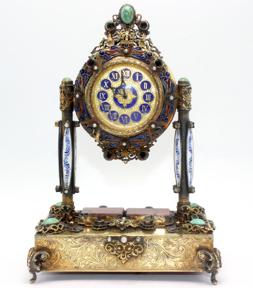 Gold Gilt, Silver Swiss Reuge Music Box Enamel Clock (1 of 5)