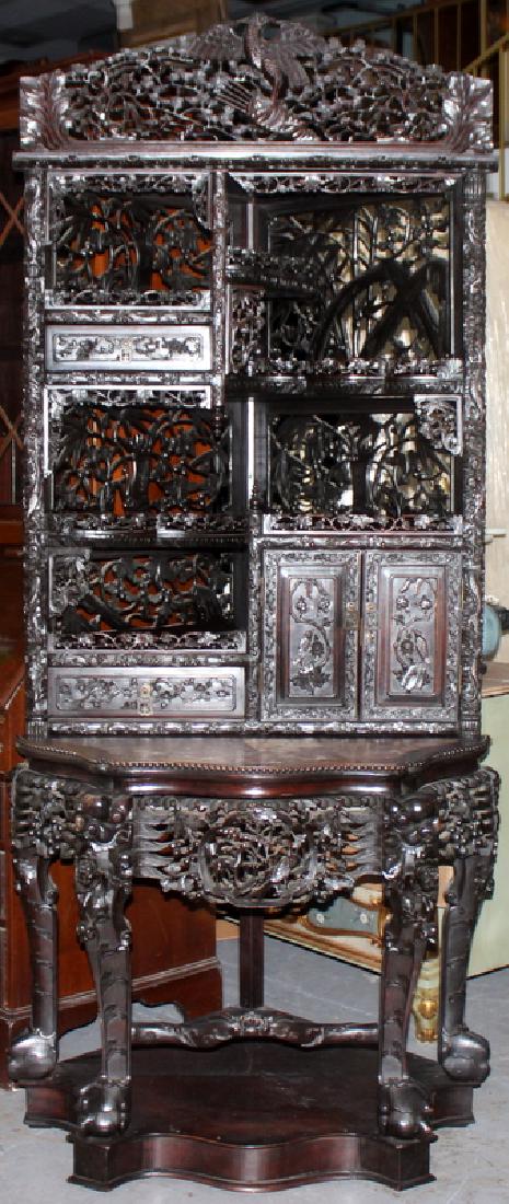 Antique Rare Chinese Hand Carved Teakwood Corner (1 of 5)