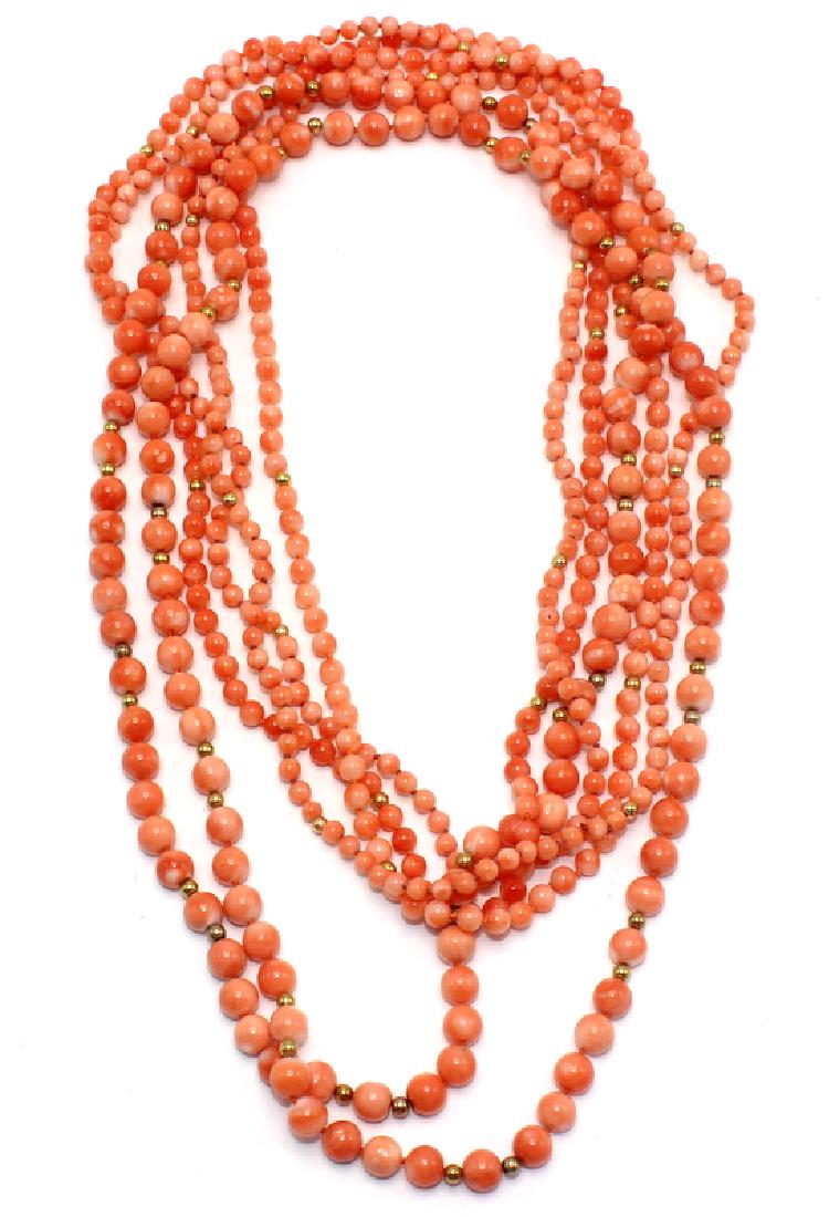 (3) Coral and Gold Rondelle Beaded Necklaces (1 of 1)