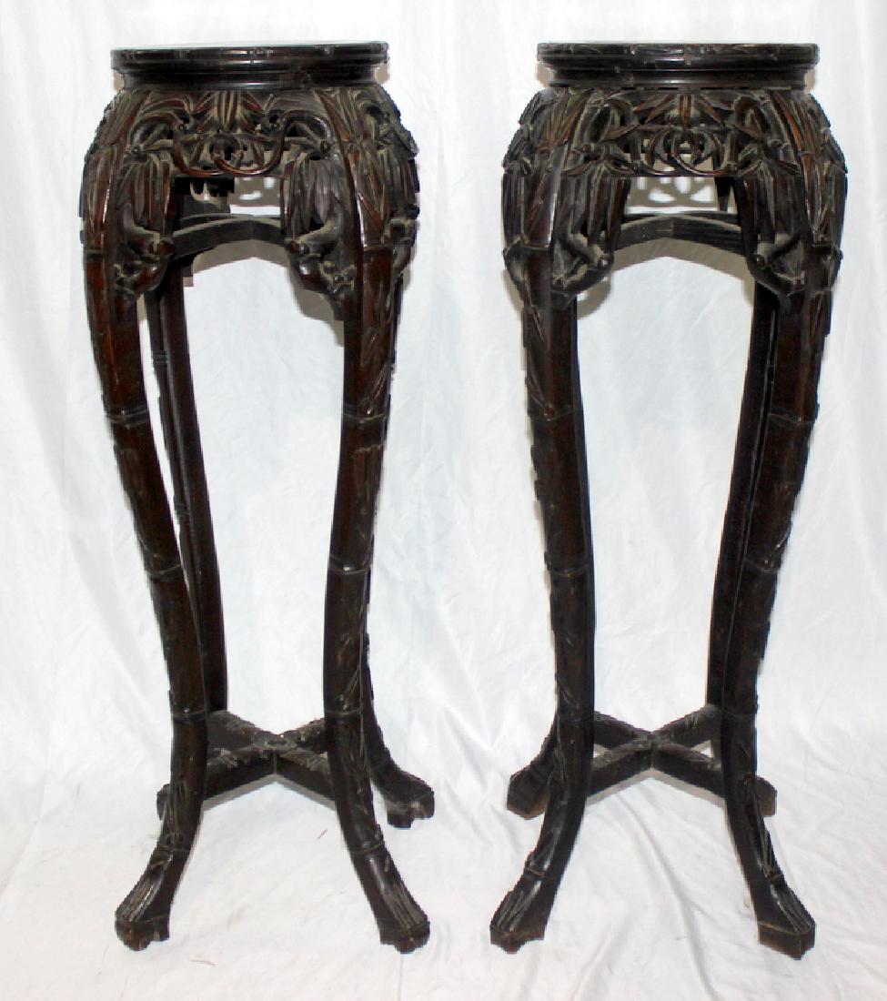 Pair of Chinese Teakwood Marble Inset Pedestals (1 of 2)