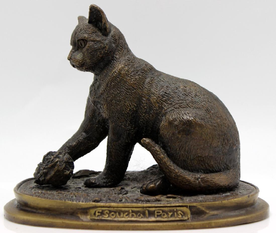 F.souchal Paris. Bronze Cat With Ball Of Wool