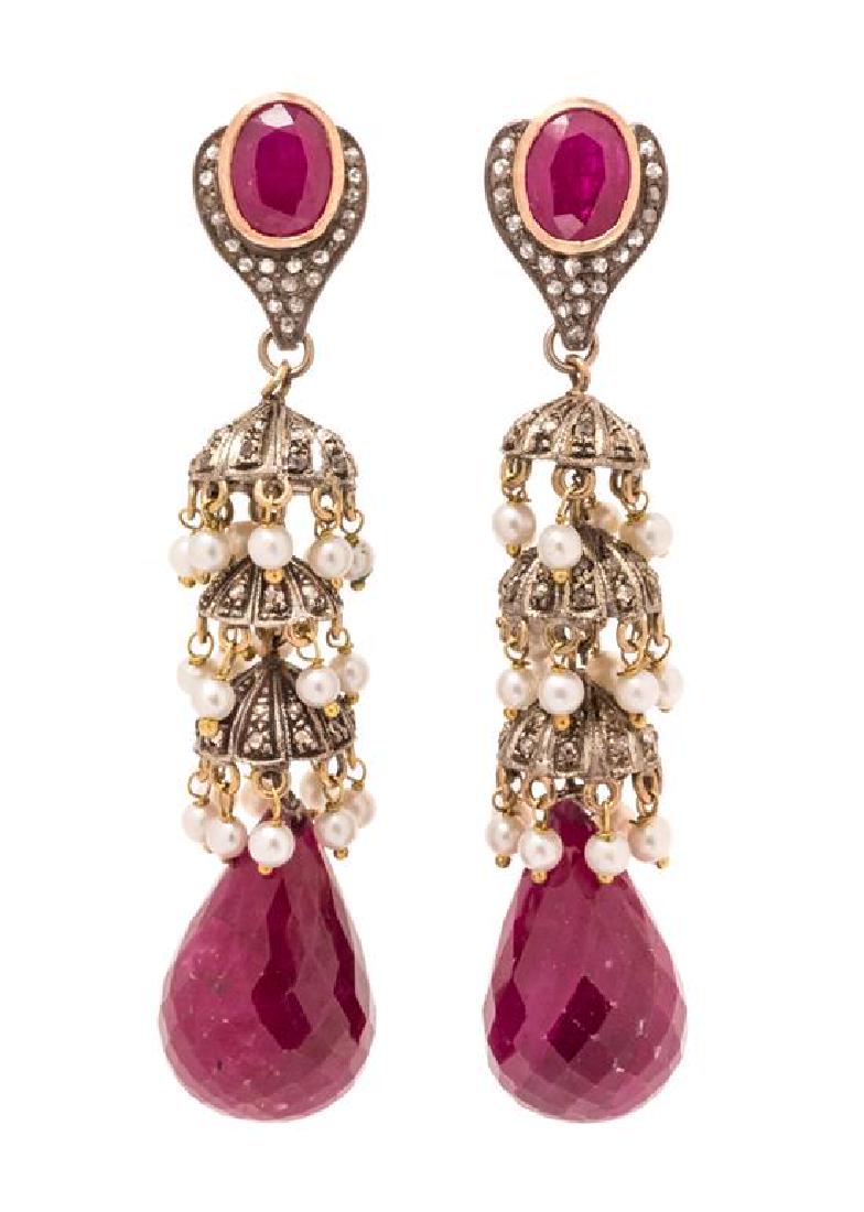 A Pair of Gilt Silver, Diamond, Ruby and Seed Pearl (1 of 1)