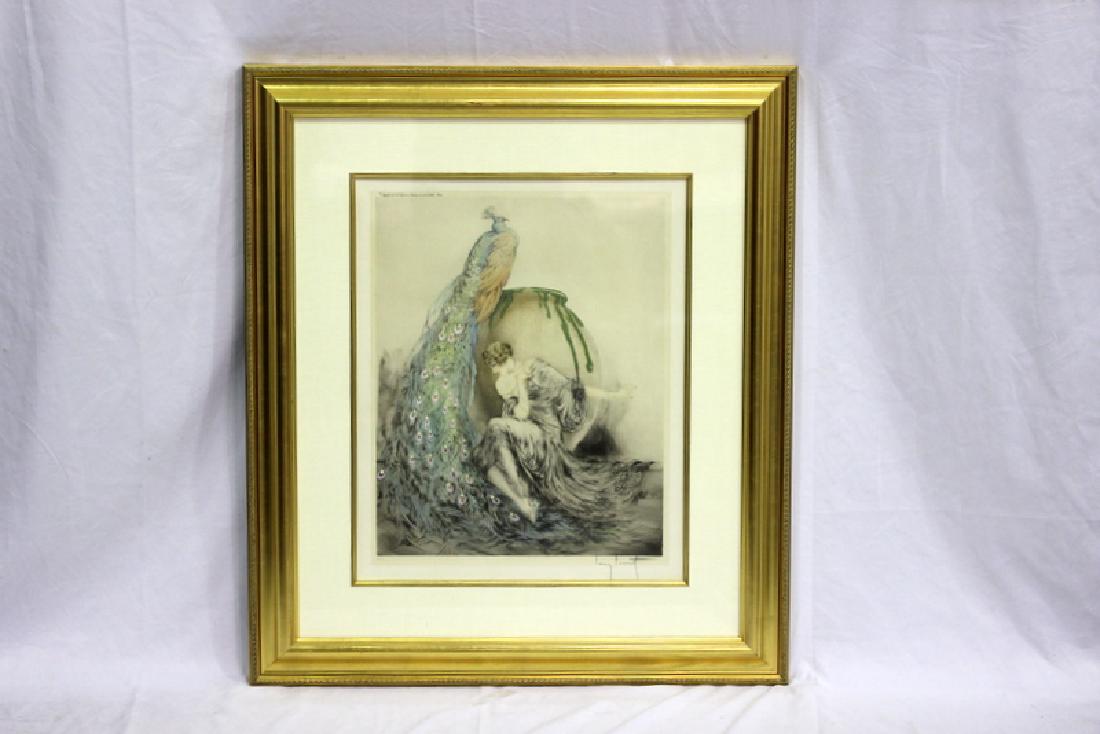 Louis Icart "Lady with Peacock" Etching & Drypoint (1 of 3)