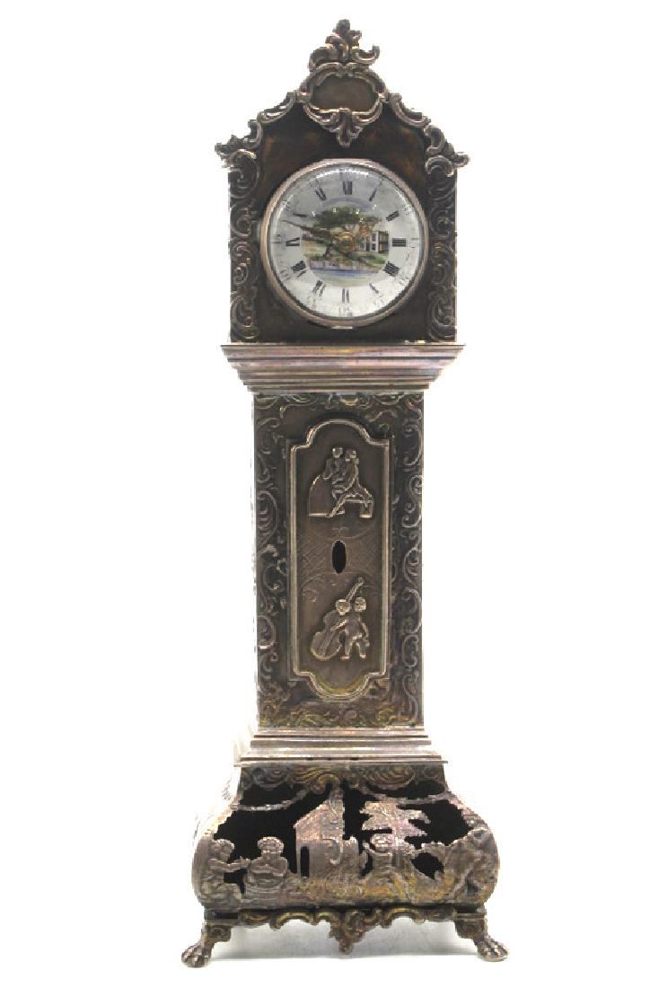 Antique European Miniature Silver Grandfather Clock (1 of 7)