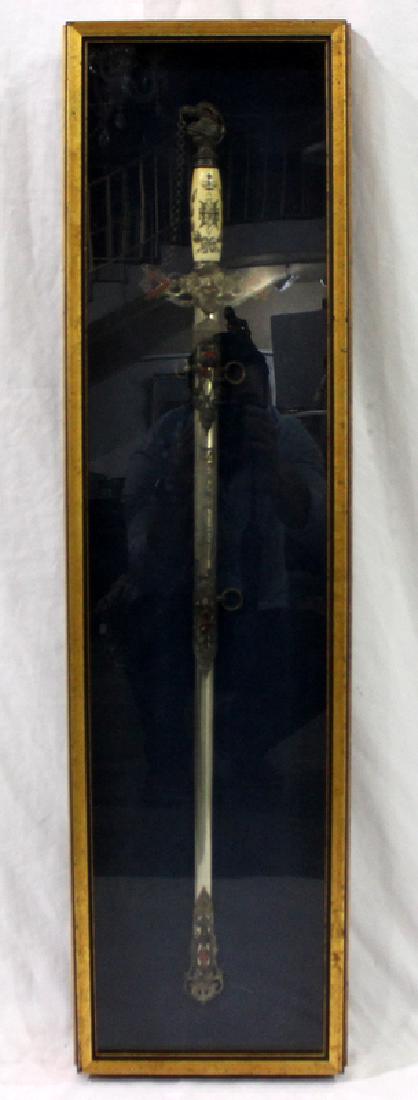 Antique Masonic Ceremonial Sword: Antique Masonic Ceremonial Sword. 40 1/2" long (including case). Marked "Stillman Matthews" on blade.