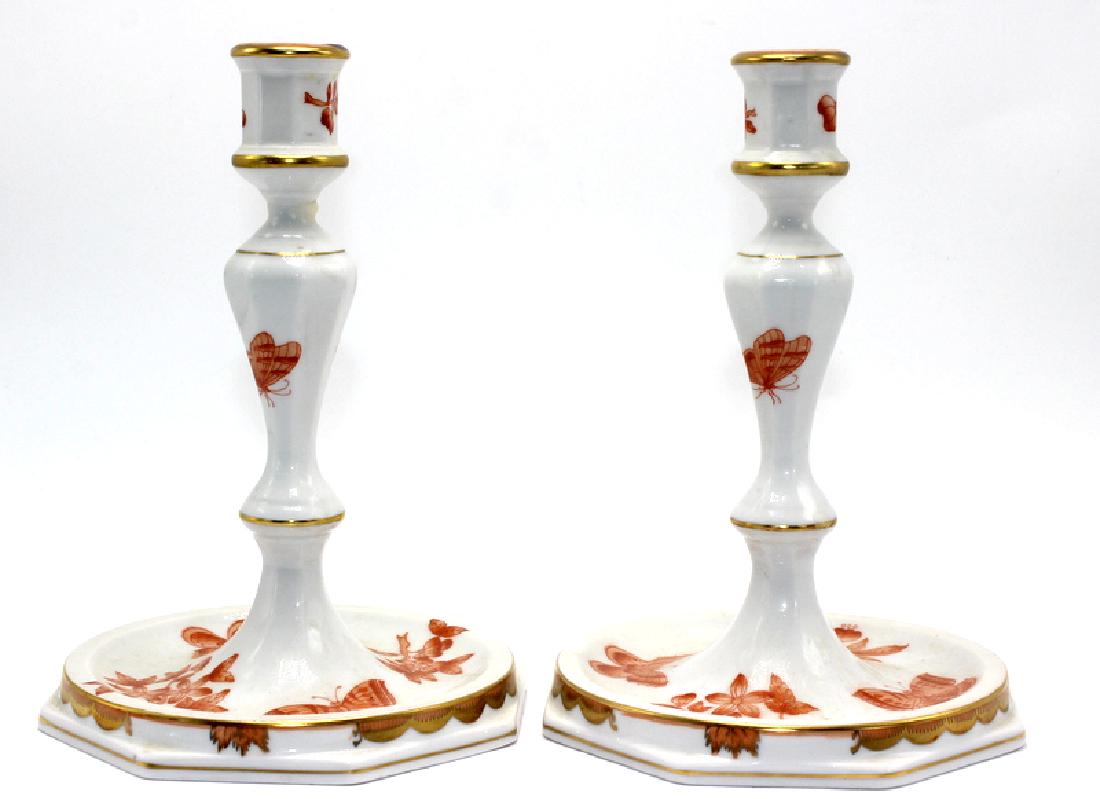 Pair of Herend "Chinese Bouquet" Rust Candlesticks (1 of 1)