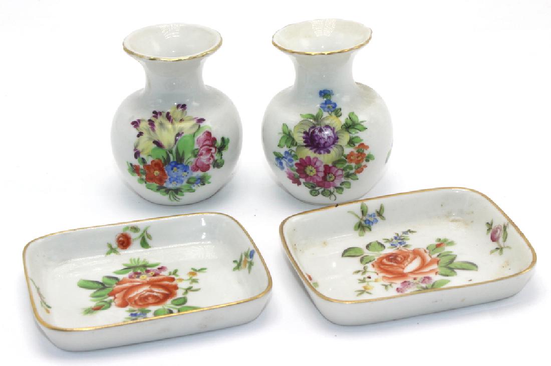 Herend (4) Handpainted Square Pin Tray & Bud Vases (1 of 1)