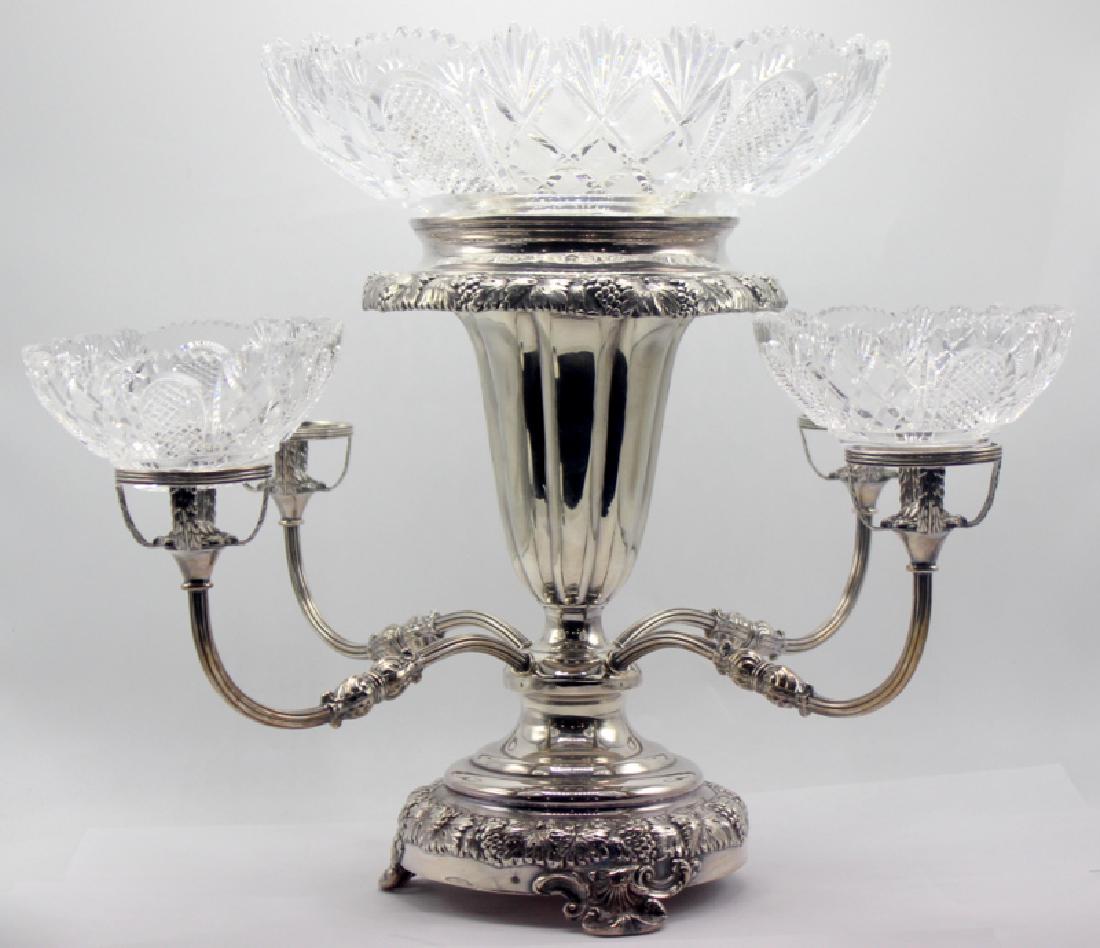 Antique English Victorian Silver Plated & Crystal 4-Arm (1 of 2)