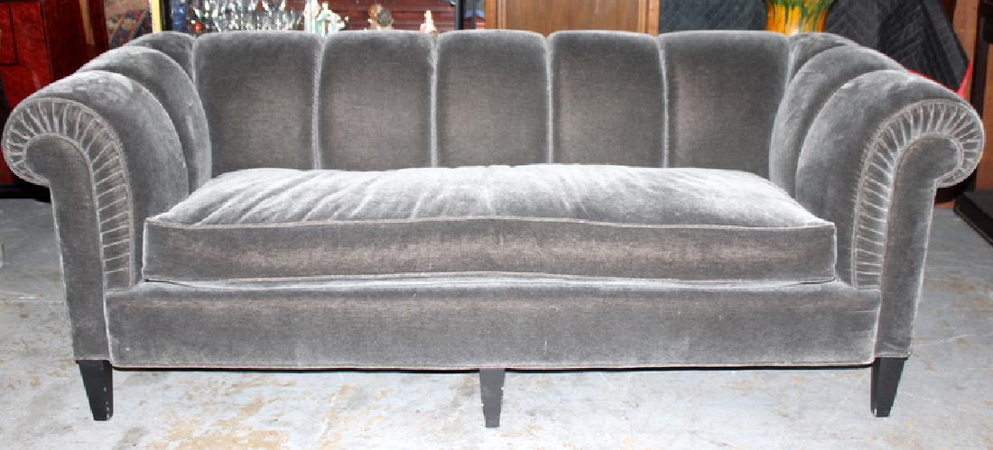 Mid-Century Upholstery Couch: Mid-Century Upholstery Couch. 31" h x 79" long x 34" w.