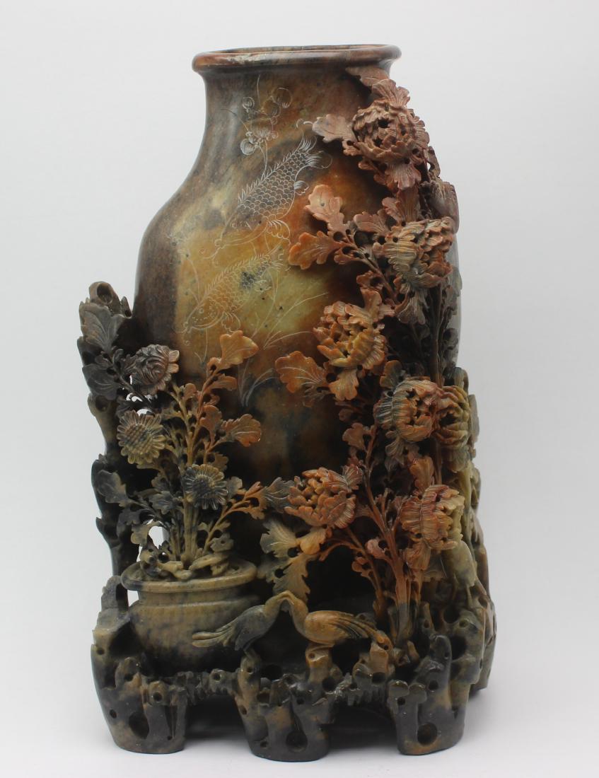 Antique Chinese "Soapstone": Antique Chinese "Soapstone" Floral Vase 12" height x 8 1/2" Width
