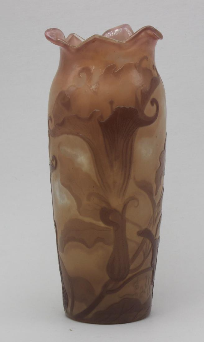Signed Galle Intaglio Art Novae Glass Vase.: 8 1/2" Height