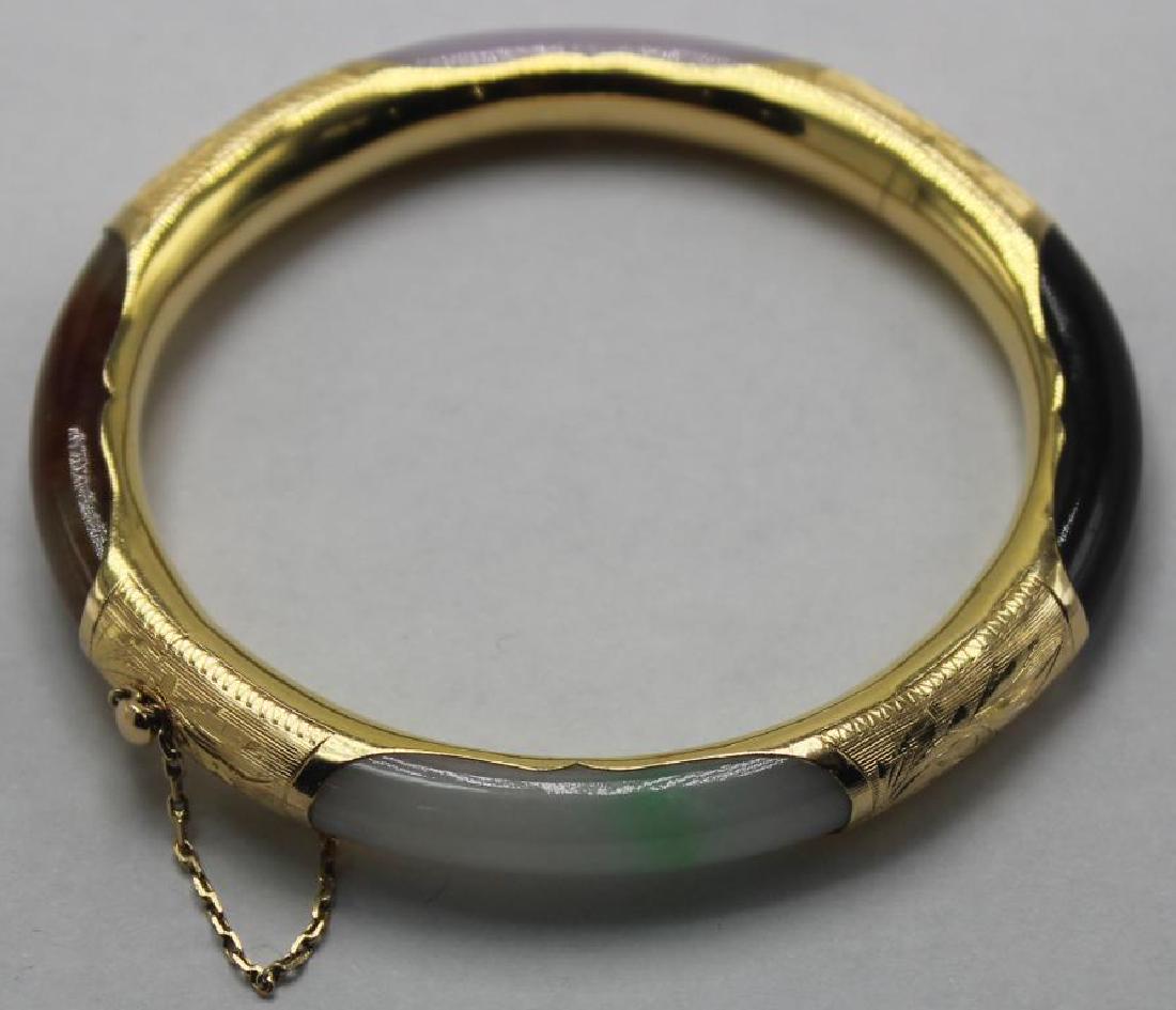 Chinese 14kt Yellow Gold Jade Bangle Bracelet (1 of 1)