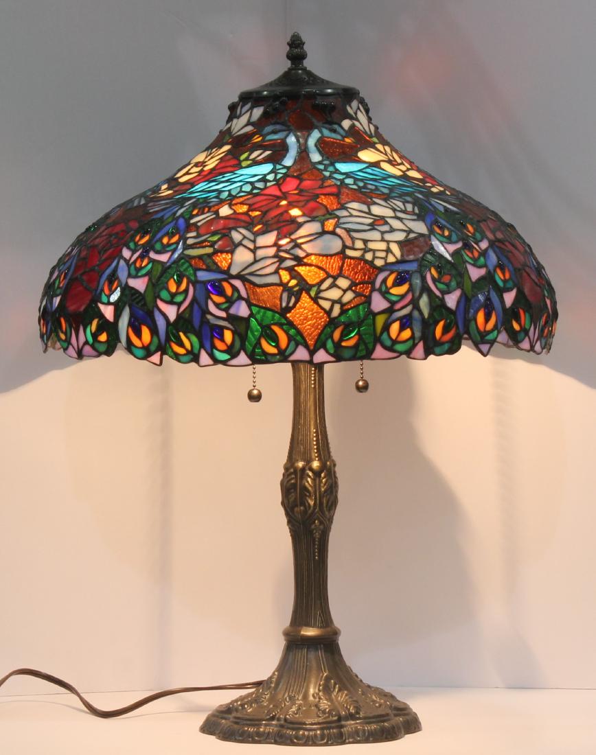 Tiffany Style Stained Glass Bronze Lamp (1 of 2)