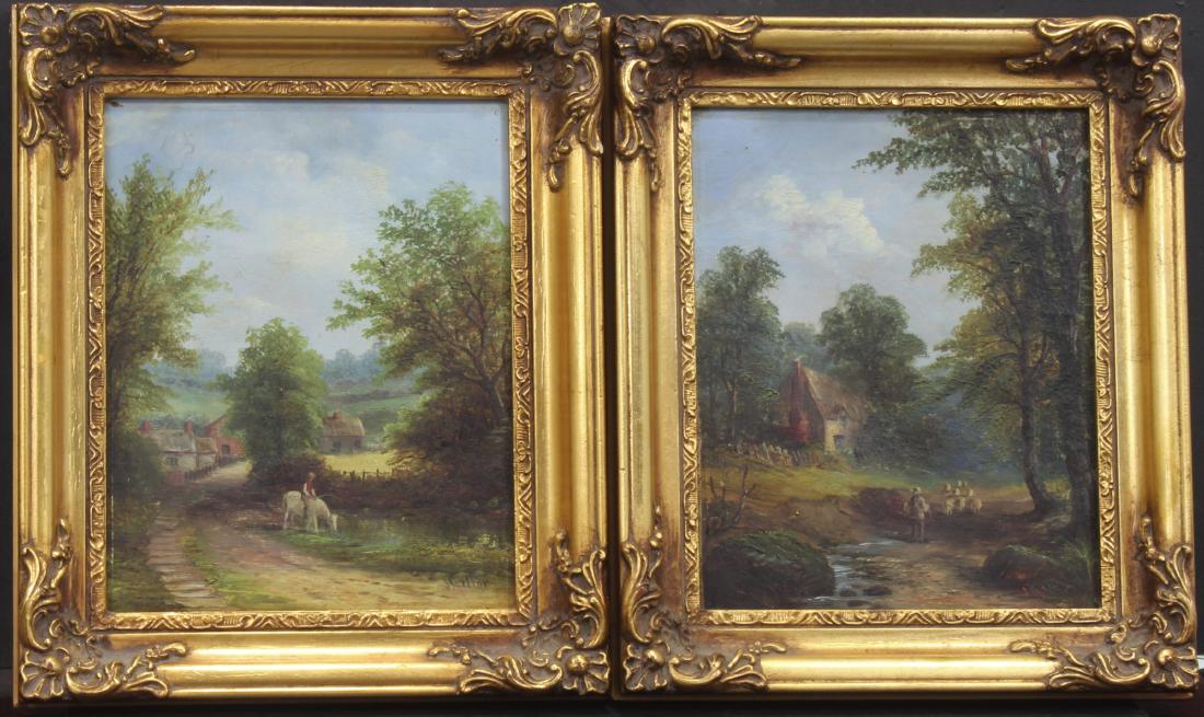 Pair of Antique gold leaf oil Paintings by J. Mellor (1 of 1)