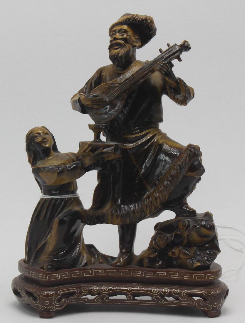 Chinese Tiger Eye,  with inlaid rosewood stand (1 of 1)