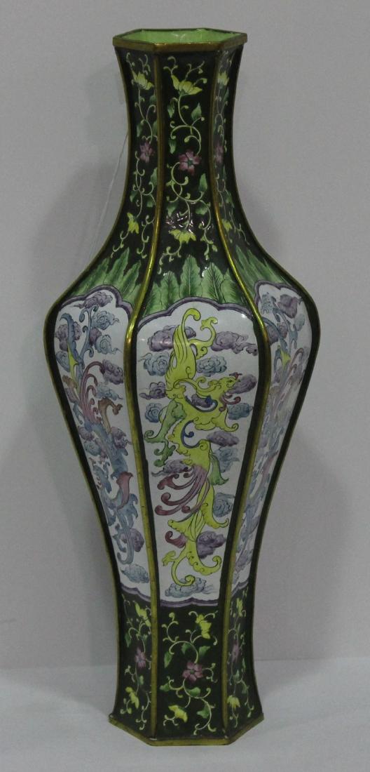 Chinese Enameled Floral 6 Sided Vase (1 of 3)