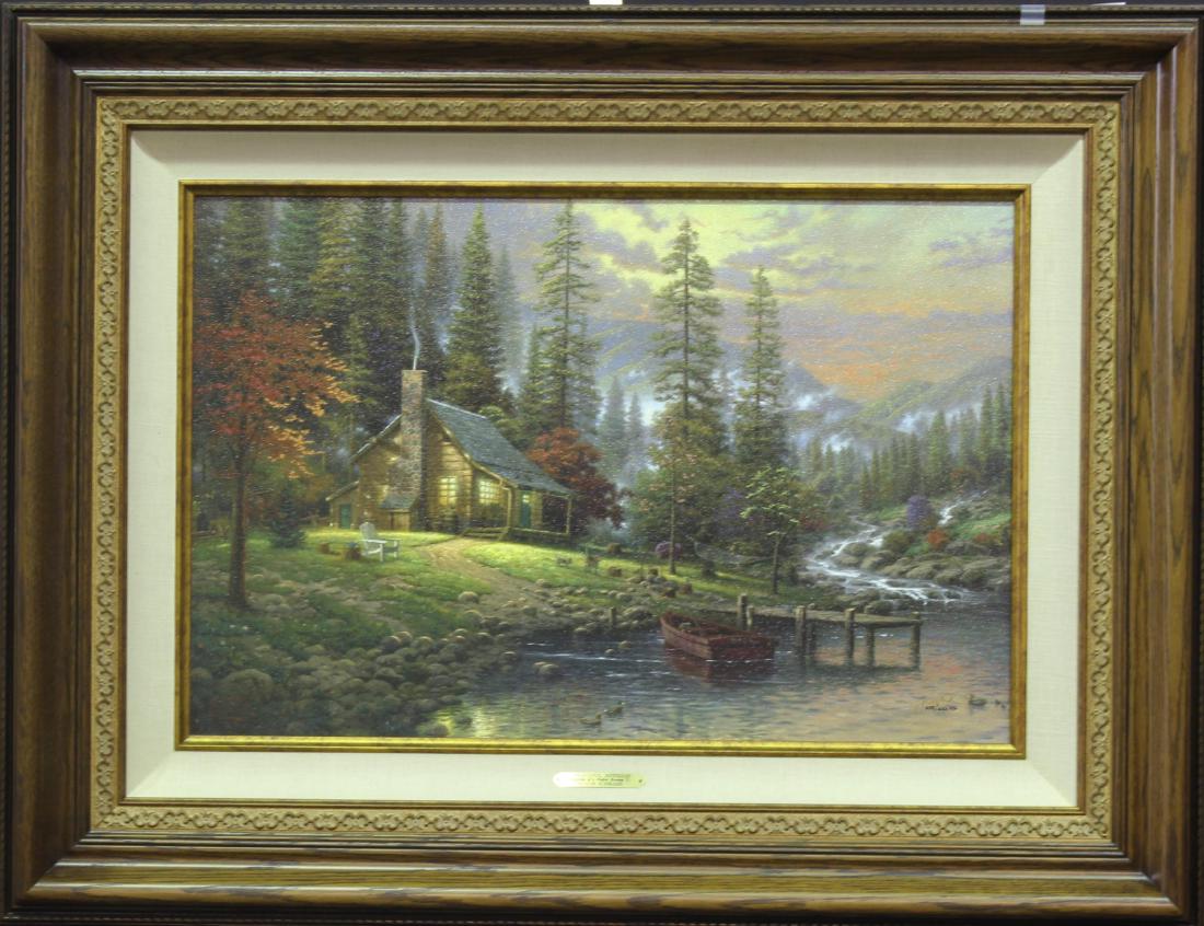 Thomas Kinkade oil painting titled peaceful retreat (1 of 9)