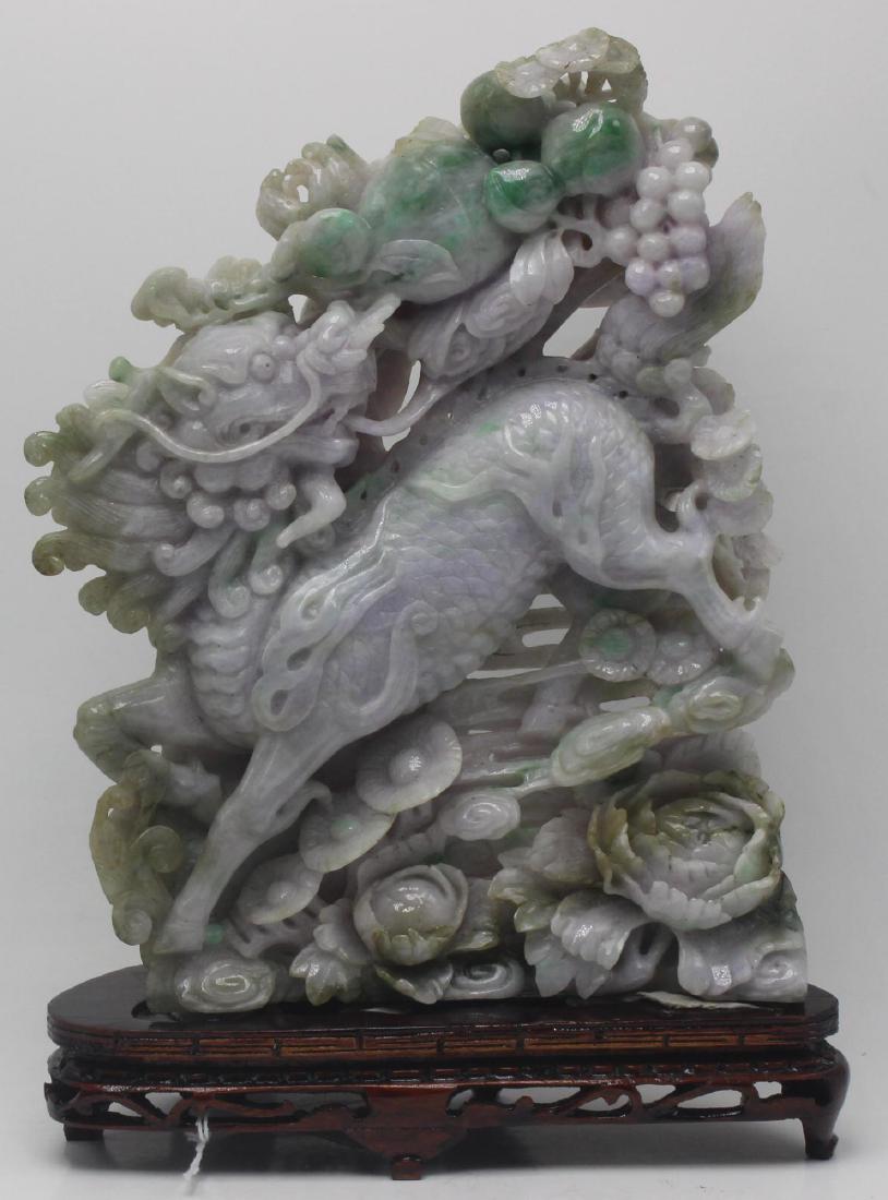 Rare Chinese Jadeite foo dog Qilin carving (1 of 2)
