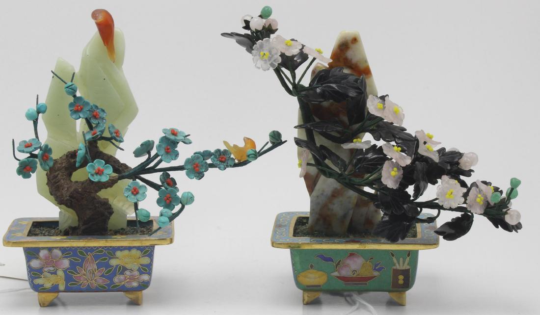 2 Chinese Cloisonne Jade hardstone tree (1 of 3)