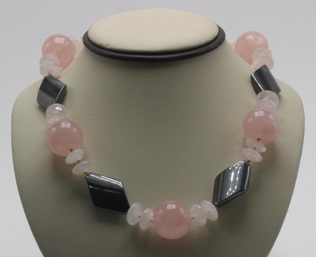 Chinese Rose Quartz crystal and onyx necklace (1 of 1)