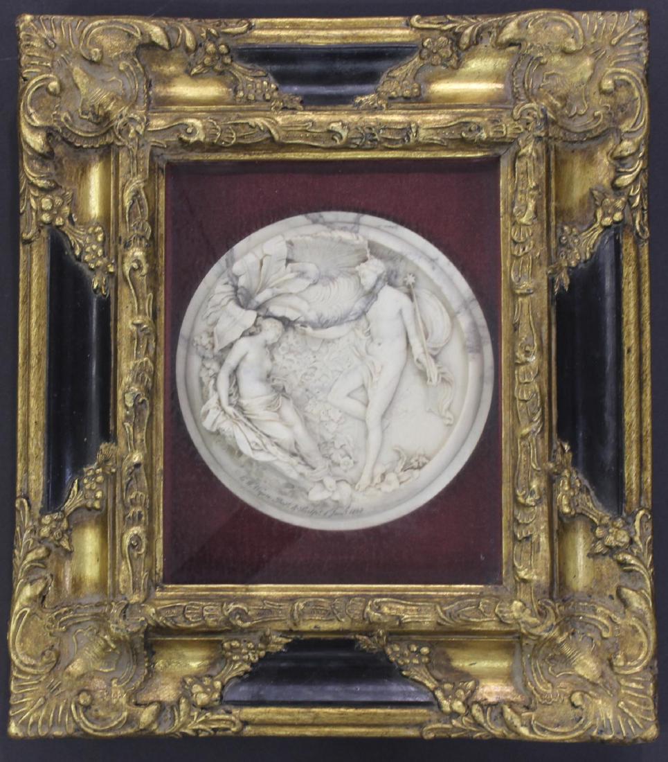 Decorative C.W. Wyon Best of sculpture award.: Decorative C.W. Wyon Best of sculpture award dated Jan. 7, 1848. European style plaque. 7" Diameter. Full piece 16 1/2" Tall x 14 1/4" wide.