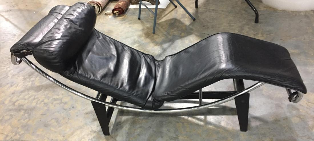 Le Corbusier Black Leather Chaise Chair With Metal Base (1 of 3)