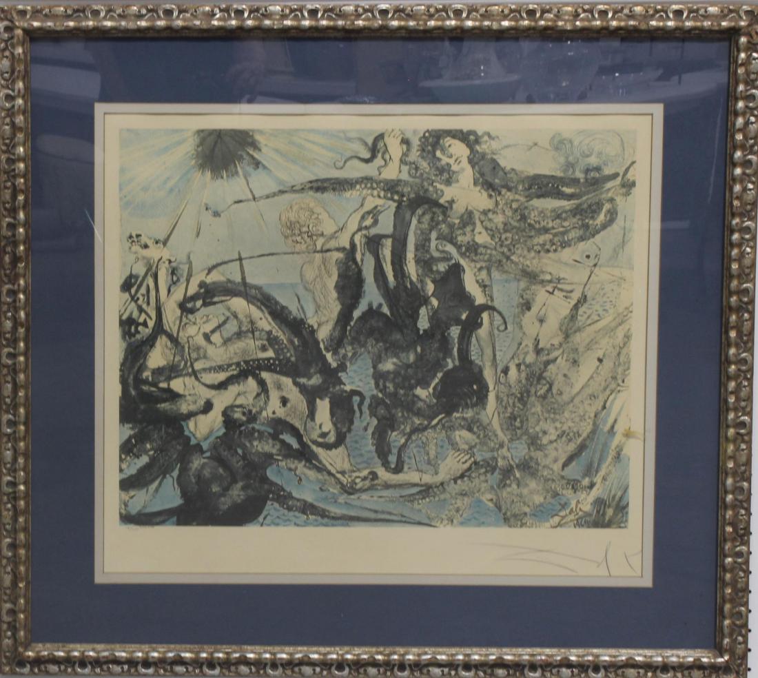 salvador dali: salvador dali spanish 1904 .1989. lithograph signed and numbered 121/150 signed lower right 23 high 27"wide frame 5"