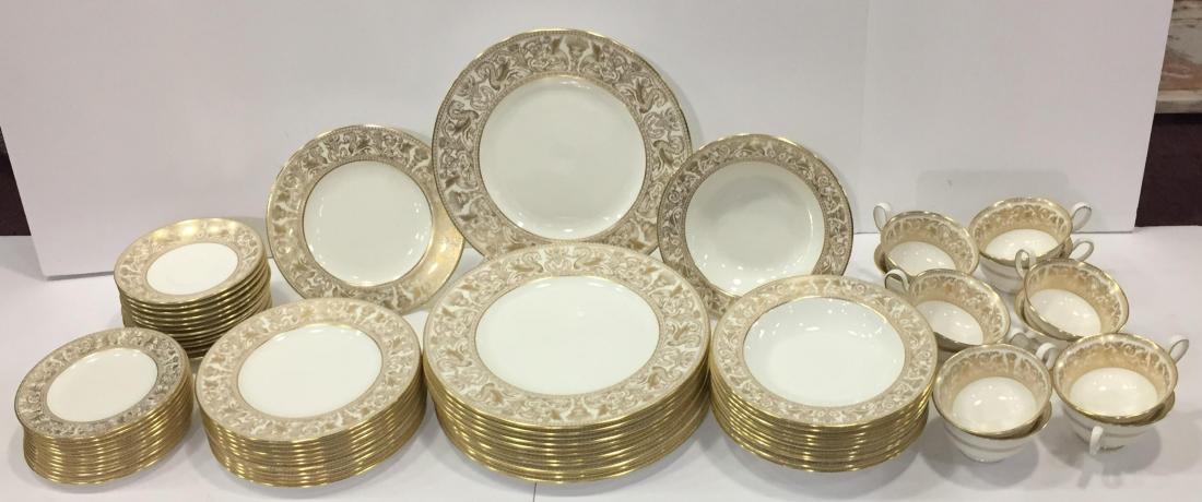 Wedgwood Gold Horentine China Service for 12: Wedgwood Gold Horentine China Service for 12 - 12 Dinner Plates, 12 Salad Plates, 12 Soup Bowls, 12 Bread Plates, 12 Cups; 60 pcs.