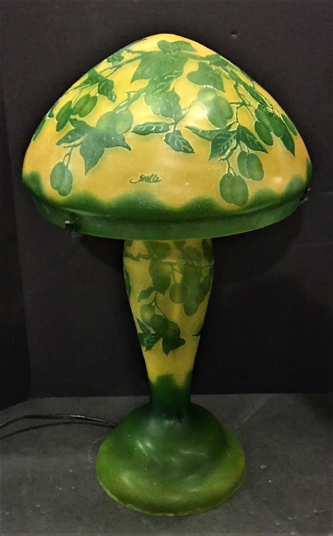 Galle Style Cameo Glass Table Lamp, Yellow and Green (1 of 5)