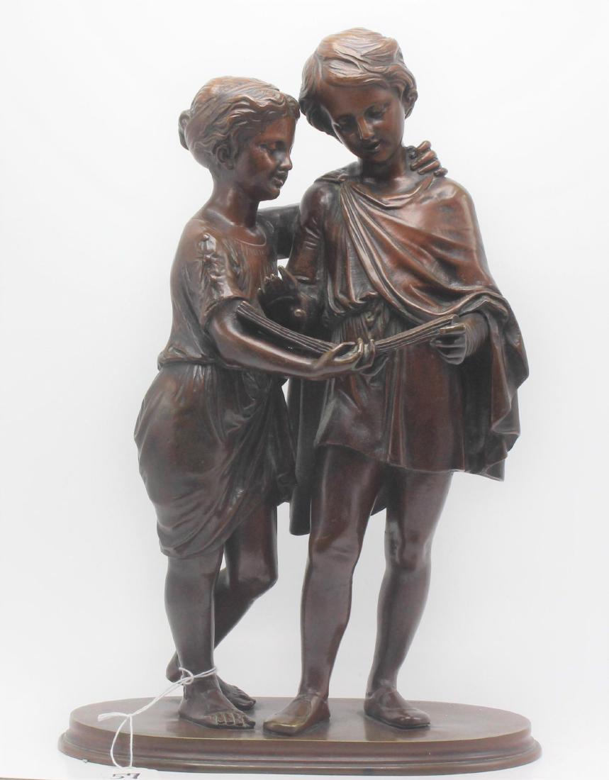 Antique 2 figure bronze group signed louis sauvagenu (1 of 3)