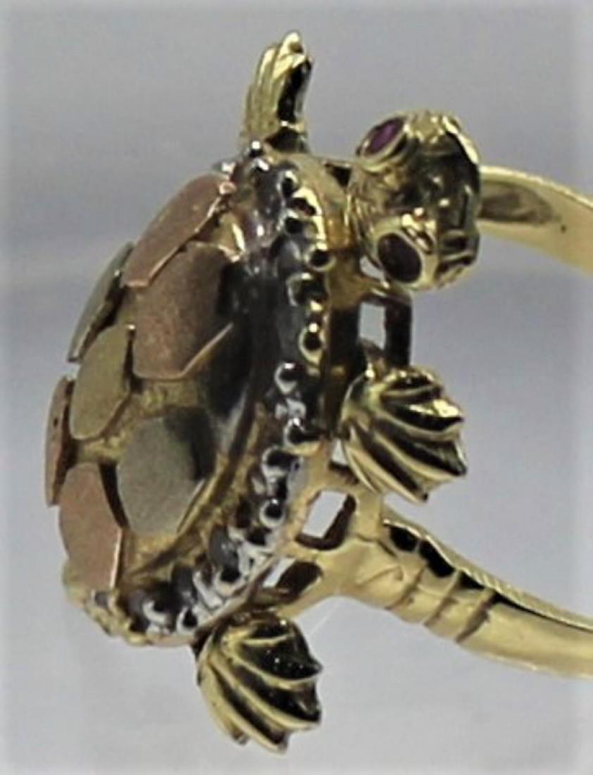 14K YG WG RG ruby and diamond turtle ring (1 of 4)