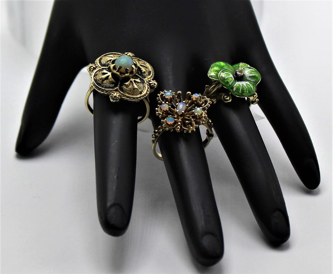 3 Antique rings, 14K YG opals, diamond, enamel (1 of 1)