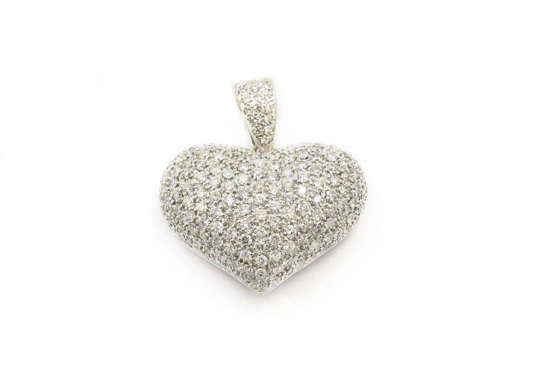 Contemporary White Gold and Diamond Puffy Heart Pendant; (1 of 2)