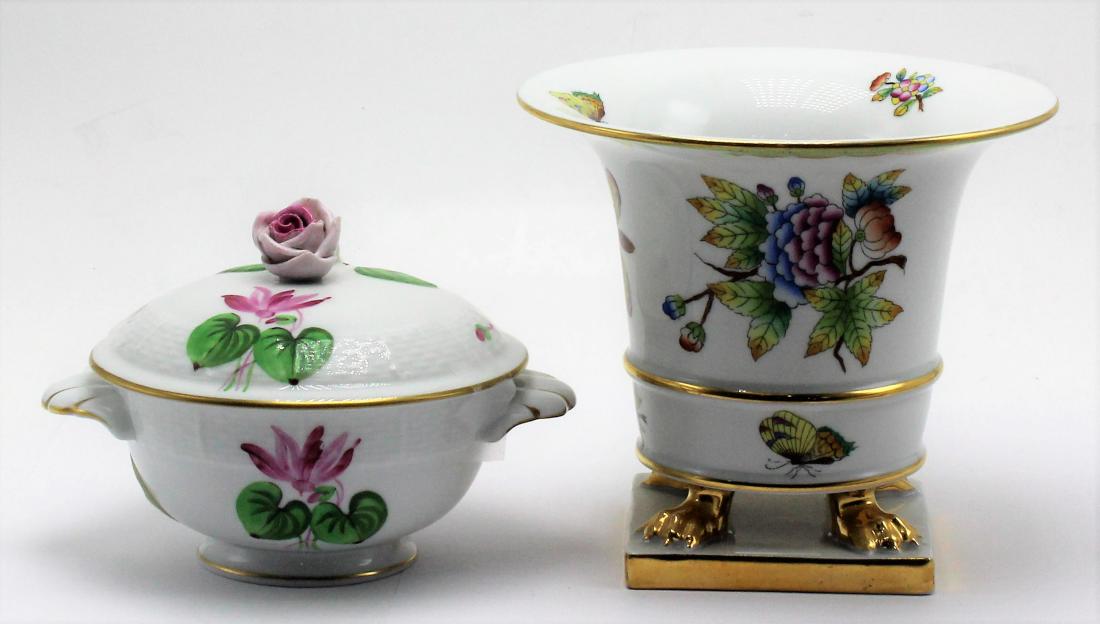 2 pcs Herend Hungary Porcelain Cachepot and Cover Bowl (1 of 2)