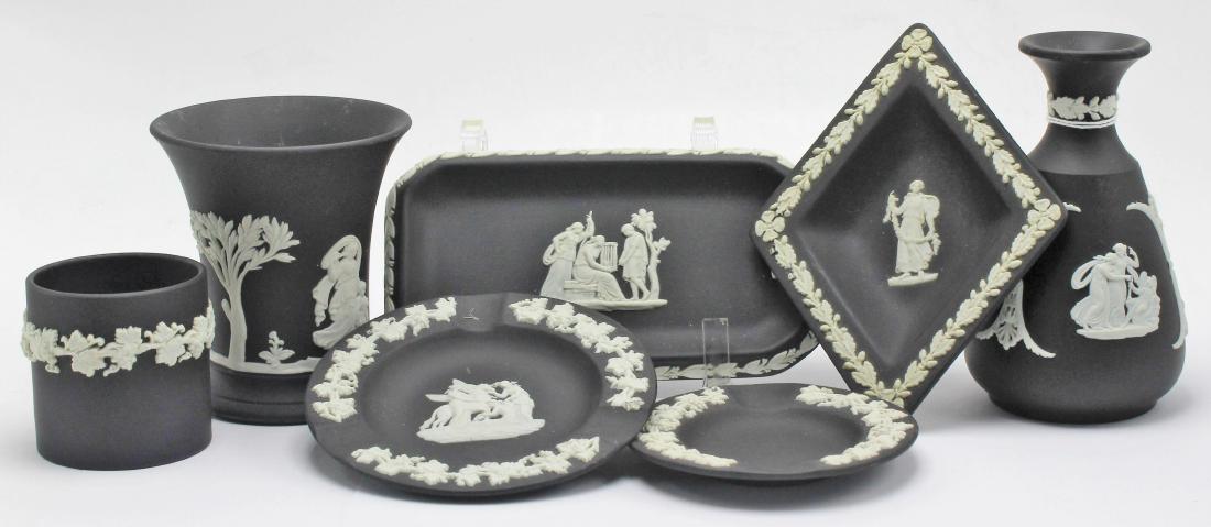 Lot of 7 pcs Wedgwood Black Jasperware Include 4 Trays (1 of 2)