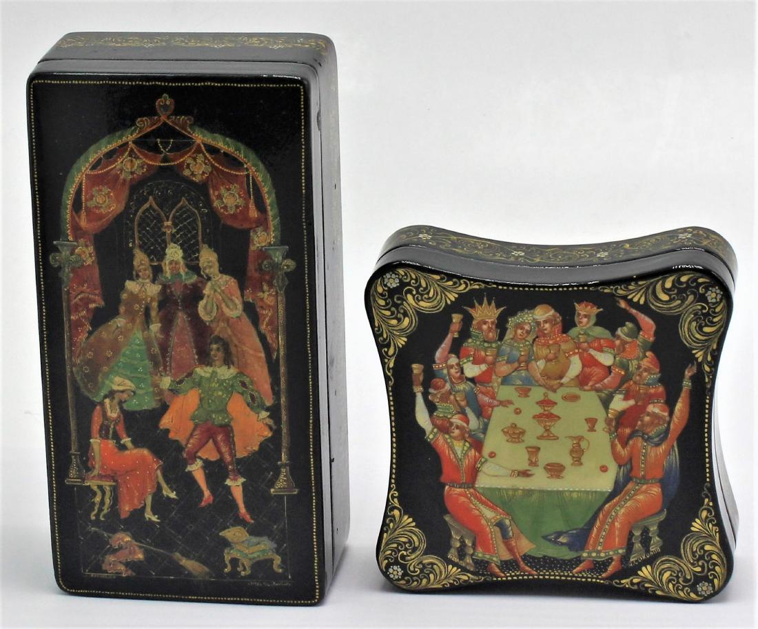 2 pcs Russian Black Laquered Hand-Painted Box (1 of 2)
