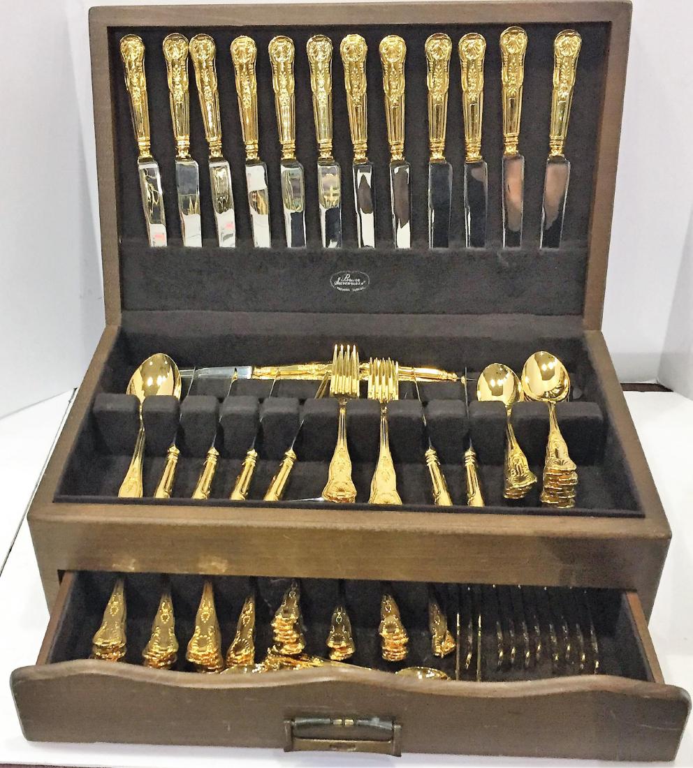 Gold Vermeil Plated Flatware in Wooden Box 121 pcs. (1 of 2)