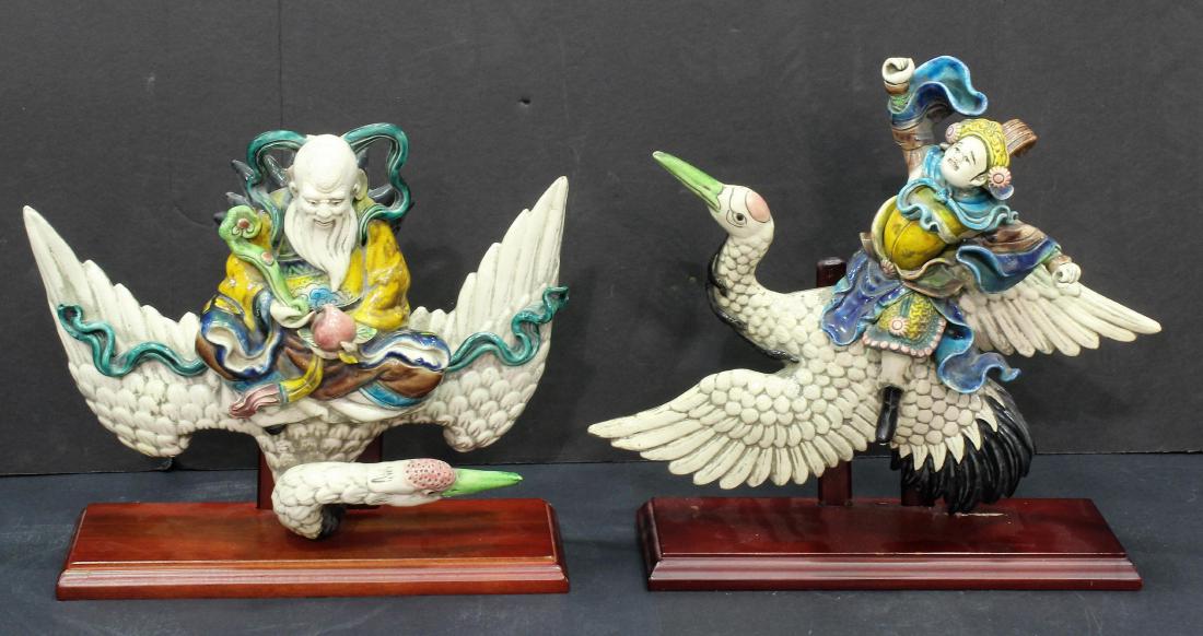 Pair of Chinese Hand Painted Terracota Roof Tiles of an (1 of 7)