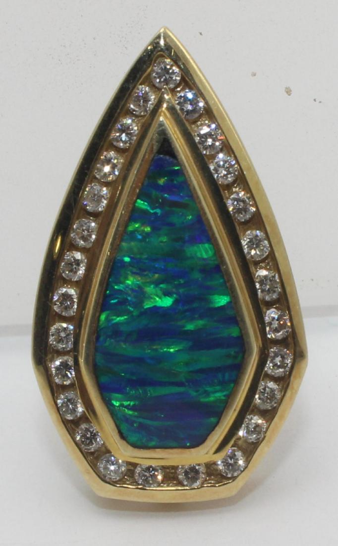 Yellow Gold Opal and Diamond Pendant; 14k yellow gold; (1 of 1)