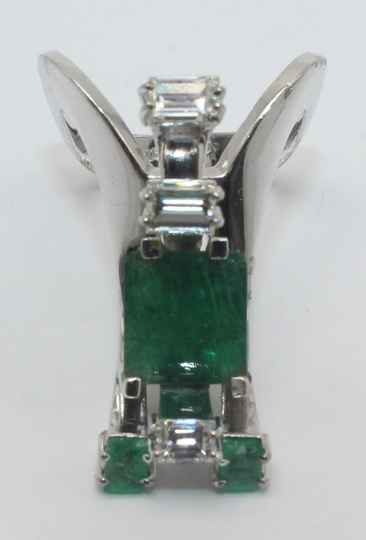 1970's White Gold Andrew Grima Style Diamond and: 1970's White Gold Andrew Grima Style Diamond and Emerald Fashion Ring; 18k white gold; 6.7dwt/10.42g; 3 emerald cut diamonds = 1.00cts; 3 emeralds = 2.10cts; Ring Size 6 Â½