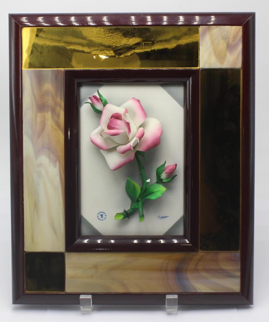 Capodimonte Porcelain Rose Flower Wall Plaque with Wood (1 of 3)