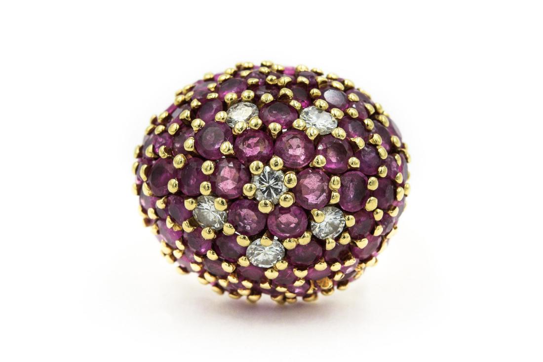 Mid Modern 18K Yellow Gold Ruby and Diamond Bombay Ring (1 of 5)