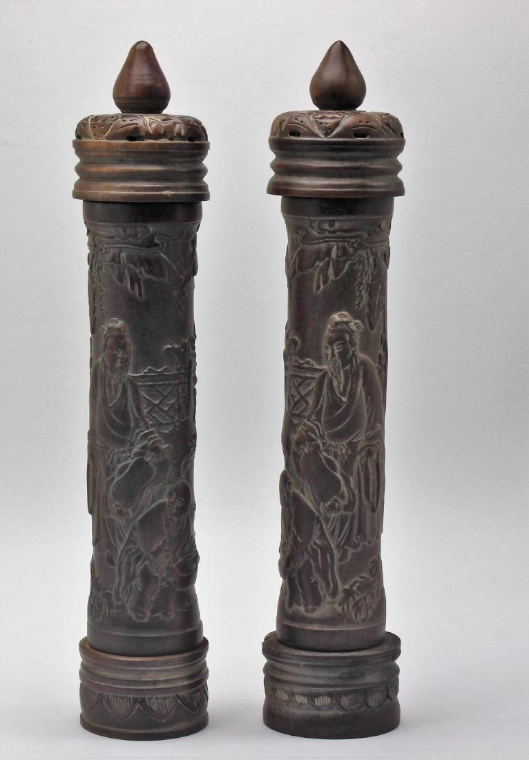 Pair of Chinese Wooden Carved Scroll Holders Depicting (1 of 3)