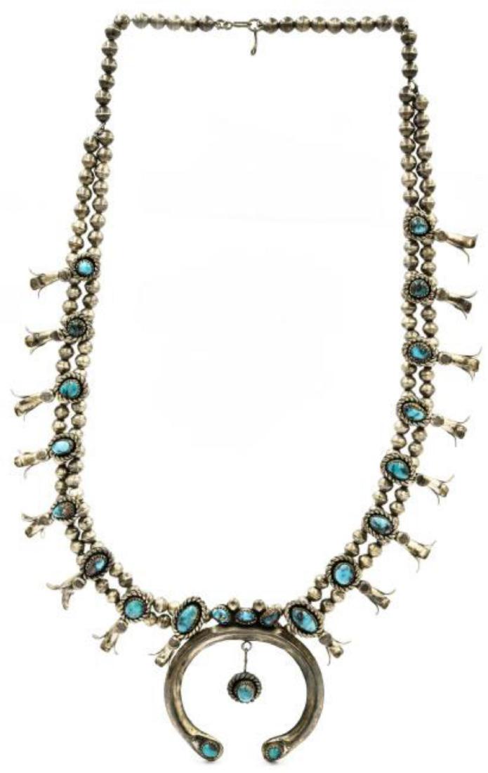 1950's Blossom Sterling Silver Turquoise Necklace (1 of 2)